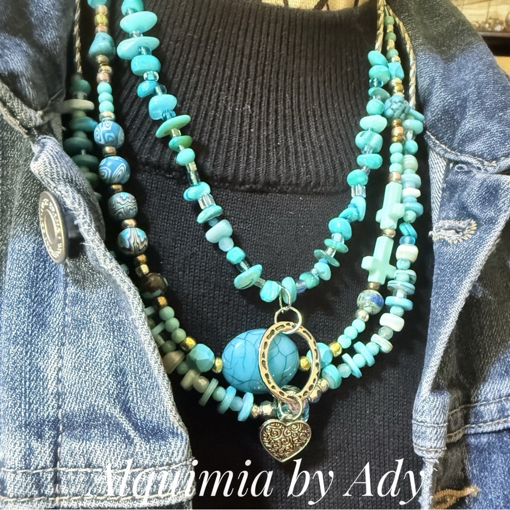 Turquoise long silver western style dangle gold coins earrings - Picture 10 of 10